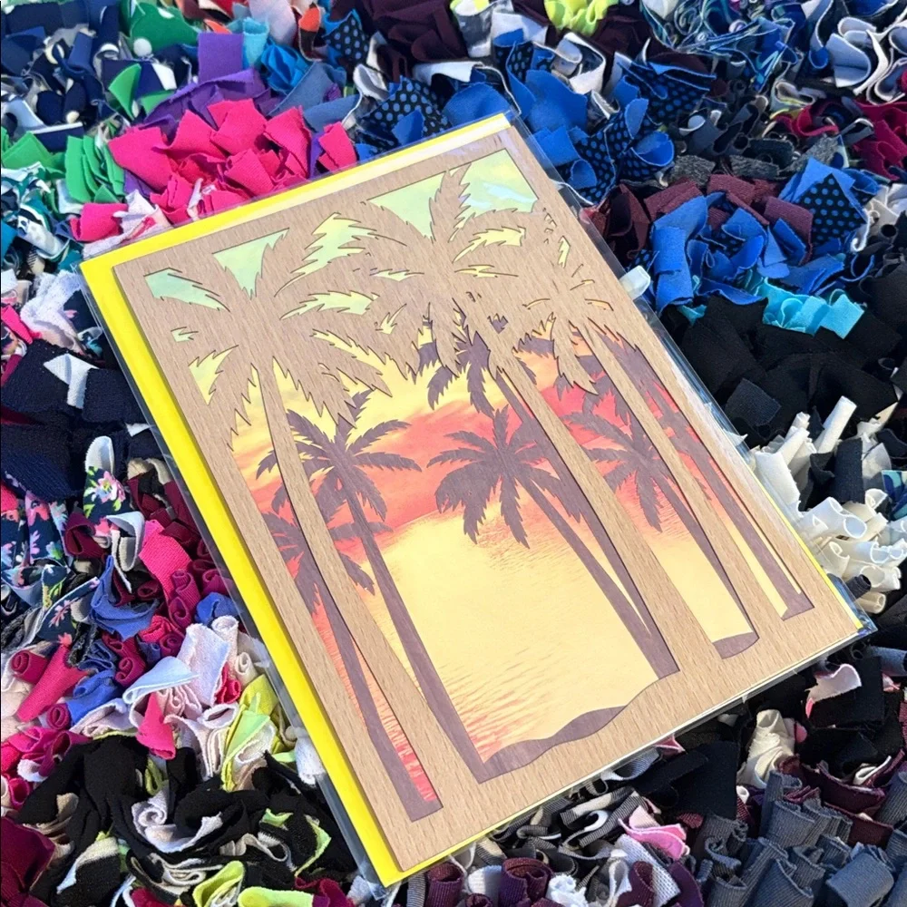 🆕Papyrus 3D Wood Palm Trees Card